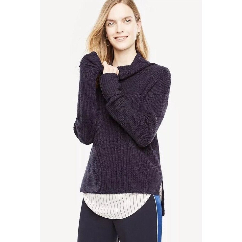 NWT Women's Ann Taylor L/S Blue Ribbed Hi-Lo Turtleneck Sweater Sz XL